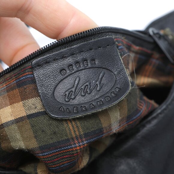 Derek Alexander Leather Shoulder Bag Black Brown Tote Purse Plaid Lining Classic - Picture 7 of 14